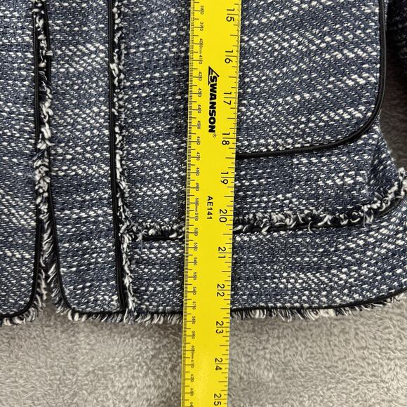 Ann Taylor Coat 10 Blue Tweed Crew Long Sleeves Pockets Lined Preppy Old Money - Picture 11 of 15